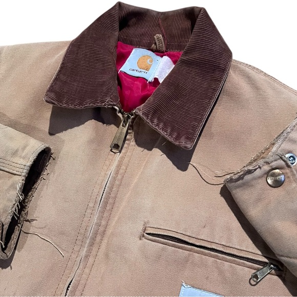 Vintage Carhartt Detroit Brown/Beige Red Lined Quilted Jacket Size Large - Picture 2 of 4